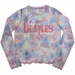 The Beatles Womens/Ladies Logo Mesh Long-Sleeved Crop Top - XXL, White