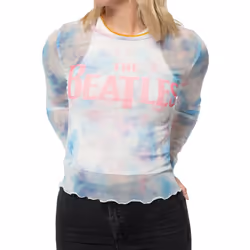 The Beatles Womens/Ladies Logo Mesh Long-Sleeved Crop Top - XXL, White