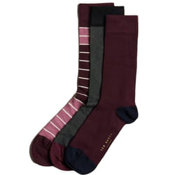 Ted Baker Mens Crew Socks 3 Pack Gift Set - Red, One Size