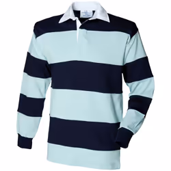 Front Row Mens Stripe Sewn Rugby Polo Shirt - S, Duck Egg/Navy