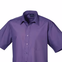 Premier Mens Short Sleeve Poplin Shirt - 19in, Purple
