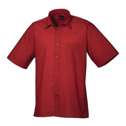 Premier Mens Short Sleeve Poplin Shirt - 19in, Burgundy