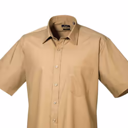 Premier Mens Short Sleeve Poplin Shirt - 17in, Khaki