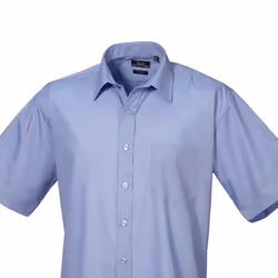 Premier Mens Short Sleeve Poplin Shirt - 14.5in, Mid Blue