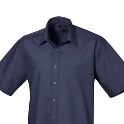 Premier Mens Short Sleeve Poplin Shirt - 17in, Navy
