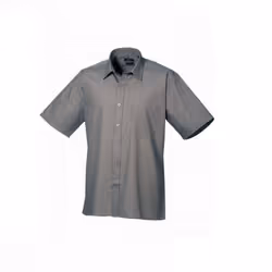 Premier Mens Short Sleeve Poplin Shirt - 14.5in, Dark Grey