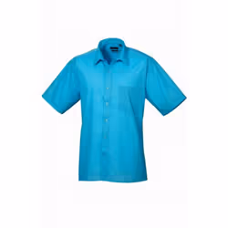 Premier Mens Short Sleeve Poplin Shirt - 15in, Turquoise
