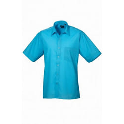 Premier Mens Short Sleeve Poplin Shirt - 15in, Turquoise