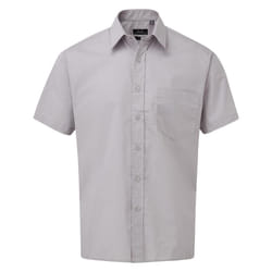 Premier Mens Short Sleeve Poplin Shirt - 15in, Silver