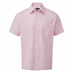 Premier Mens Short Sleeve Poplin Shirt - 15in, Pink
