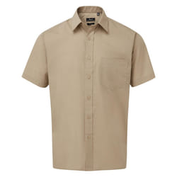 Premier Mens Short Sleeve Poplin Shirt - 15in, Khaki