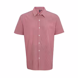 Premier Mens Gingham Cotton Short-Sleeved Shirt - XS, Red/White