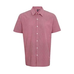 Premier Mens Gingham Cotton Short-Sleeved Shirt - XS, Red/White