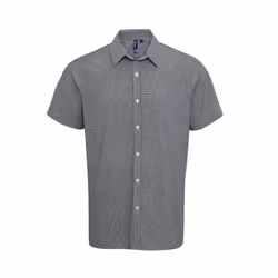 Premier Mens Gingham Cotton Short-Sleeved Shirt - XS, Black/White