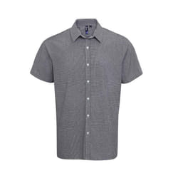 Premier Mens Gingham Cotton Short-Sleeved Shirt - XS, Black/White