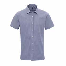 Premier Mens Gingham Cotton Short-Sleeved Shirt - XS, Navy/White