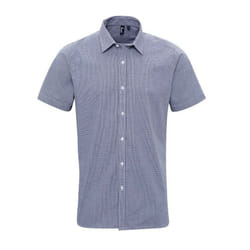 Premier Mens Gingham Cotton Short-Sleeved Shirt - XS, Navy/White