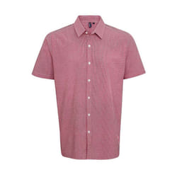 Premier Mens Gingham Cotton Short-Sleeved Shirt - L, Red/White