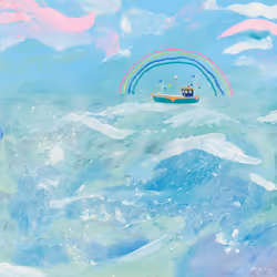 Mary Donald Fishing Boat Canvas Print - 30cm x 30cm, Blue/Pink/White