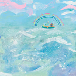 Mary Donald Fishing Boat Canvas Print - 30cm x 30cm, Blue/Pink/White