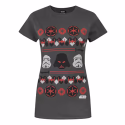 Star Wars Womens/Ladies Darth Vader Fair Isle Christmas T-Shirt - XL, Charcoal
