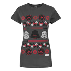 Star Wars Womens/Ladies Darth Vader Fair Isle Christmas T-Shirt - XL, Charcoal
