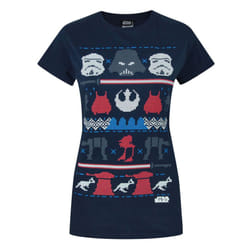 Star Wars Womens/Ladies Dark Side Fair Isle Christmas T-Shirt - XL, Blue
