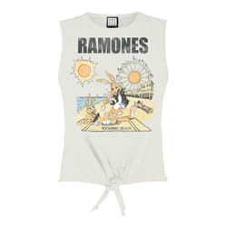 Amplified Womens/Ladies Rockaway Beach Ramones Vintage Crop Top - XS, White
