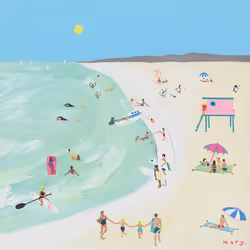 Mary Donald Hazy Beach Days Canvas Print - 30cm x 30cm, Cream/Green/Blue