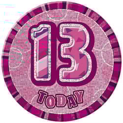 Unique Party Glitz 13th Birthday Badge - One Size, Pink