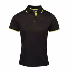 Premier Womens/Ladies Coolchecker Contrast Pique Polo Shirt - L, Black/Lime