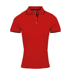 Premier Womens/Ladies Coolchecker Contrast Pique Polo Shirt - M, Red/Black