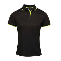 Premier Womens/Ladies Coolchecker Contrast Pique Polo Shirt - M, Black/Lime