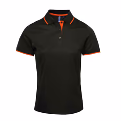 Premier Womens/Ladies Coolchecker Contrast Pique Polo Shirt - M, Black/Orange