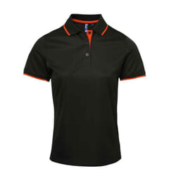 Premier Womens/Ladies Coolchecker Contrast Pique Polo Shirt - S, Black/Orange