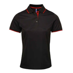 Premier Womens/Ladies Coolchecker Contrast Pique Polo Shirt - L, Black/Red