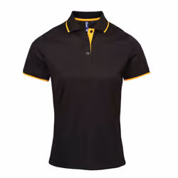 Premier Womens/Ladies Coolchecker Contrast Pique Polo Shirt - XS, Black/Sunflower