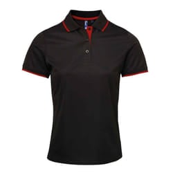 Premier Womens/Ladies Coolchecker Contrast Pique Polo Shirt - XL, Black/Red