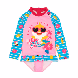Baby Shark Girls Wipe Out! Long-Sleeved One Piece Swimsuit - 18-24 Months, Blue/Pink