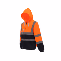 Yoko Mens Hi-Vis Safety Full Zip Hoodie - L, Orange/Navy