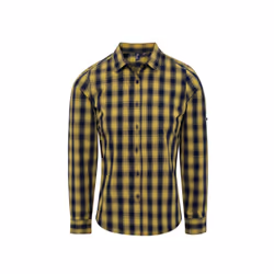 Premier Womens/Ladies Mulligan Checked Long-Sleeved Shirt - L, Camel/Navy