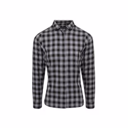 Premier Womens/Ladies Mulligan Checked Long-Sleeved Shirt - XL, Steel/Black