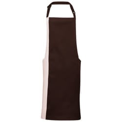 Premier Contrast Bibbed Full Apron - One Size, Brown/Natural