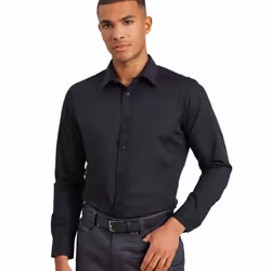 Premier Mens Colours Poplin Fitted Long-Sleeved Shirt - 15in, Black