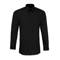 Premier Mens Colours Poplin Fitted Long-Sleeved Shirt - 14.5in, Black