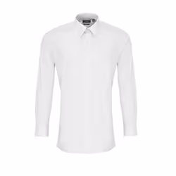Premier Mens Colours Poplin Fitted Long-Sleeved Shirt - 17in, White