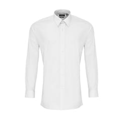 Premier Mens Colours Poplin Fitted Long-Sleeved Shirt - 17in, White