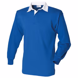 Front Row Long Sleeve Classic Rugby Polo Shirt - S, Royal Blue/White
