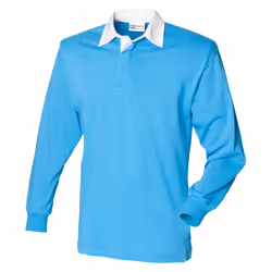 Front Row Long Sleeve Classic Rugby Polo Shirt - S, Surf Blue/White