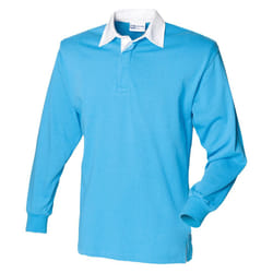 Front Row Long Sleeve Classic Rugby Polo Shirt - S, Surf Blue/White